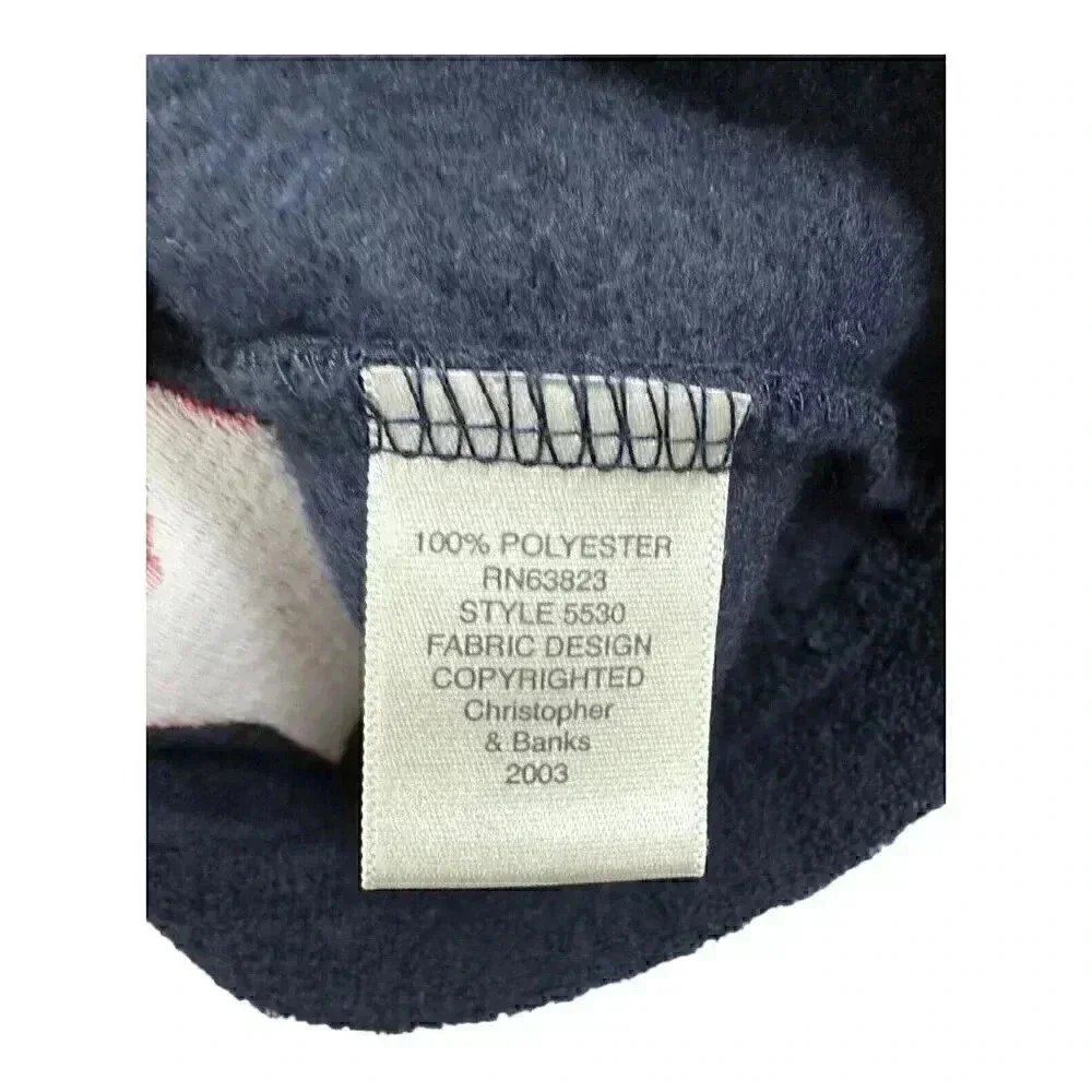 Christopher & Banks Navy Zip-Front Sweater with Red Stars & White Snowflakes